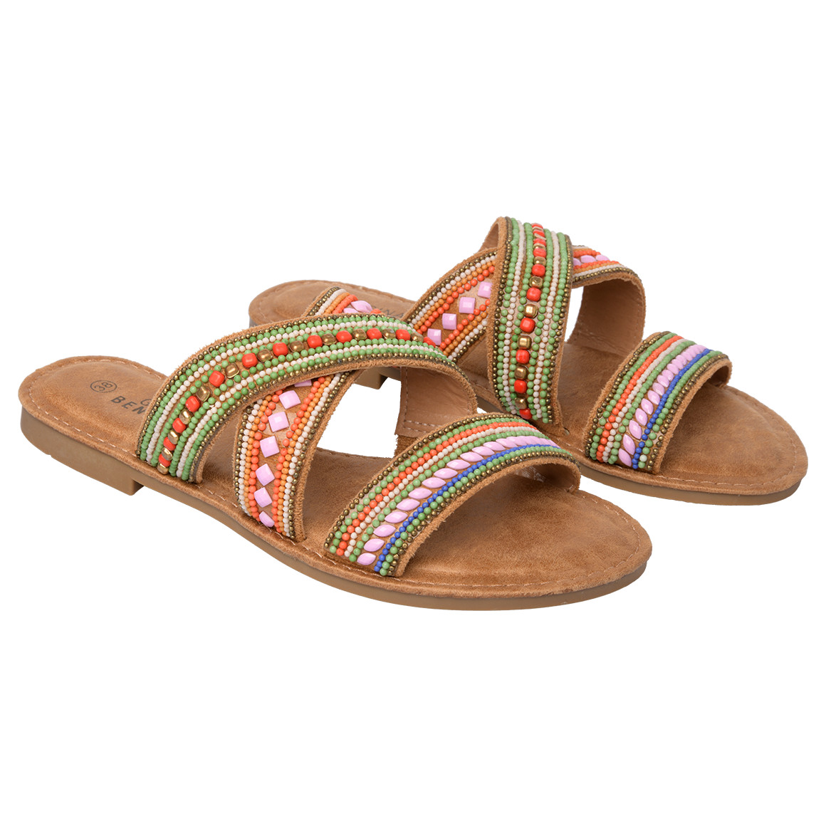 Gina Benotti Damen Sandalen mit Zierperlen braun / bunt