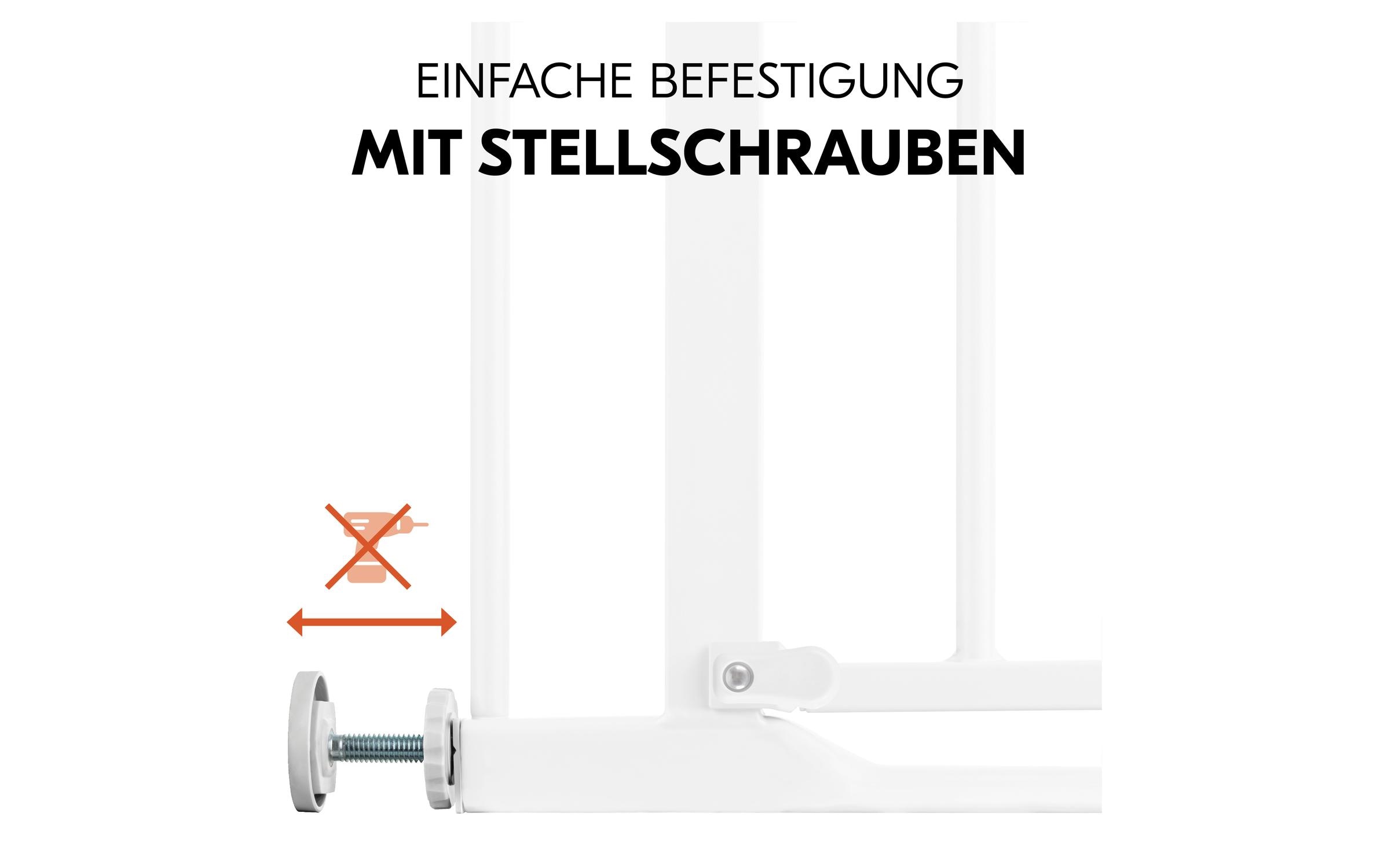Türschutzgitter Clear Step Autoclose 2 +9 cm WeissBarrierefreies, automatisch schliessendes Tür- und Treppenschutzgitter-Set