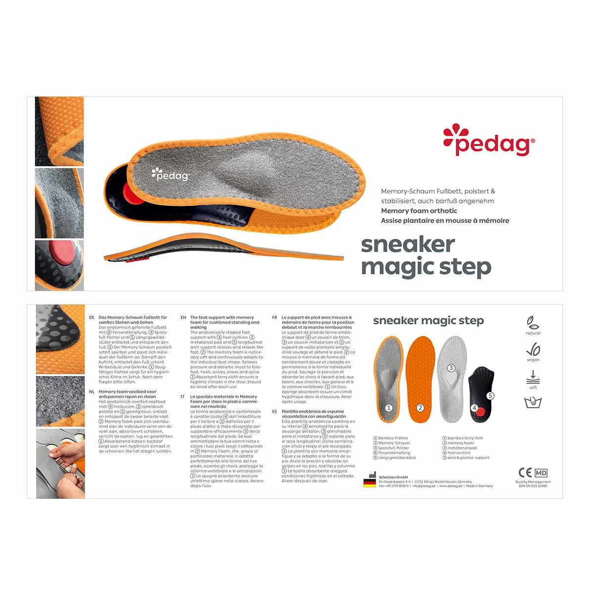 PEDAG Sohlen Grau Textil  Sneaker Magic Step Sohle
