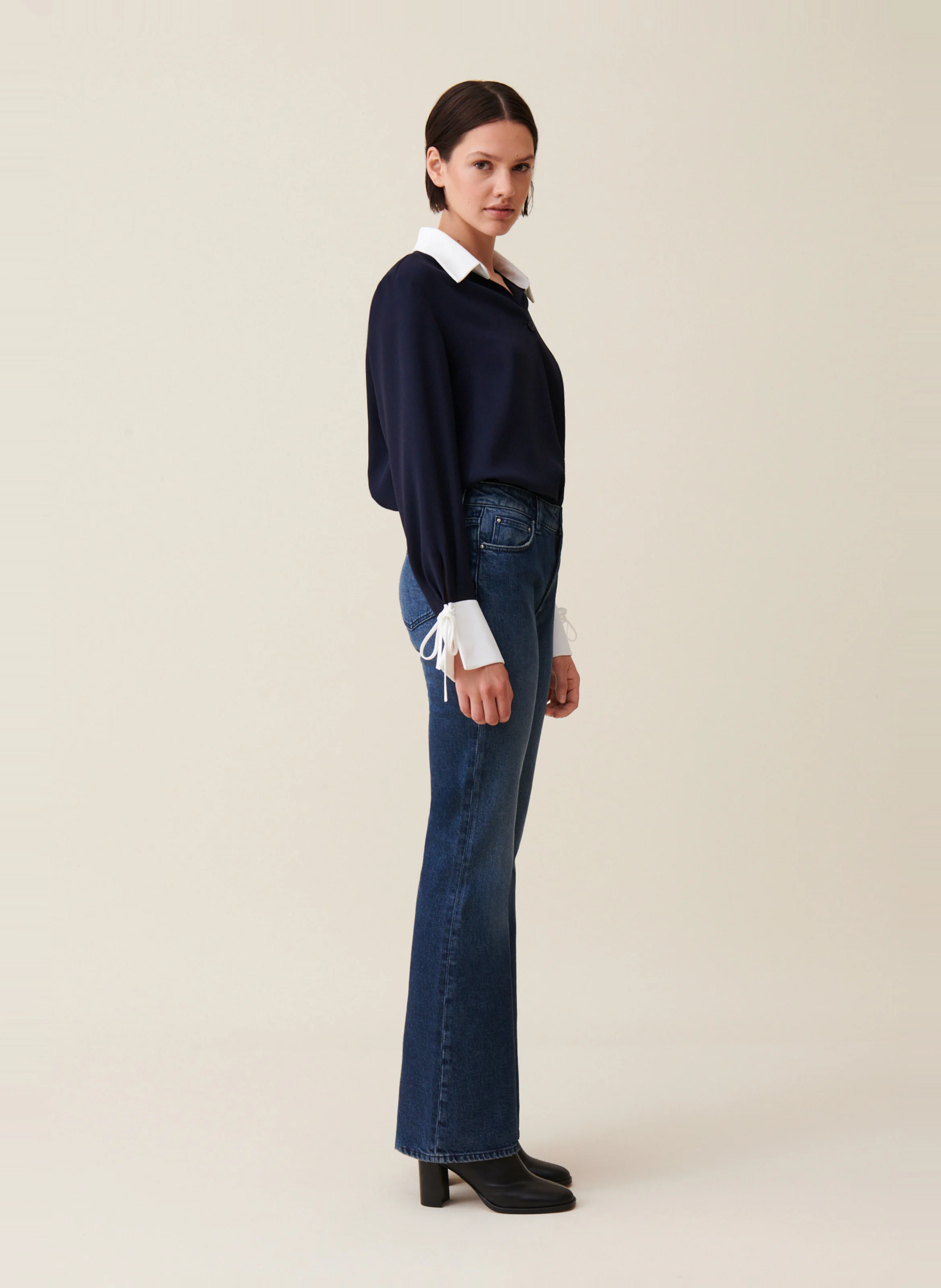 Blouse fluide à col contrasté | Multicolore