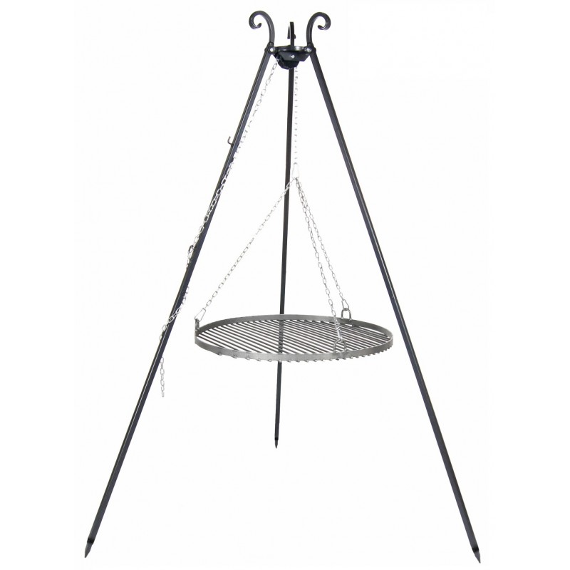 Barbecue grille de cuisson suspendu en acier 70 cm sur trépied 180 cm