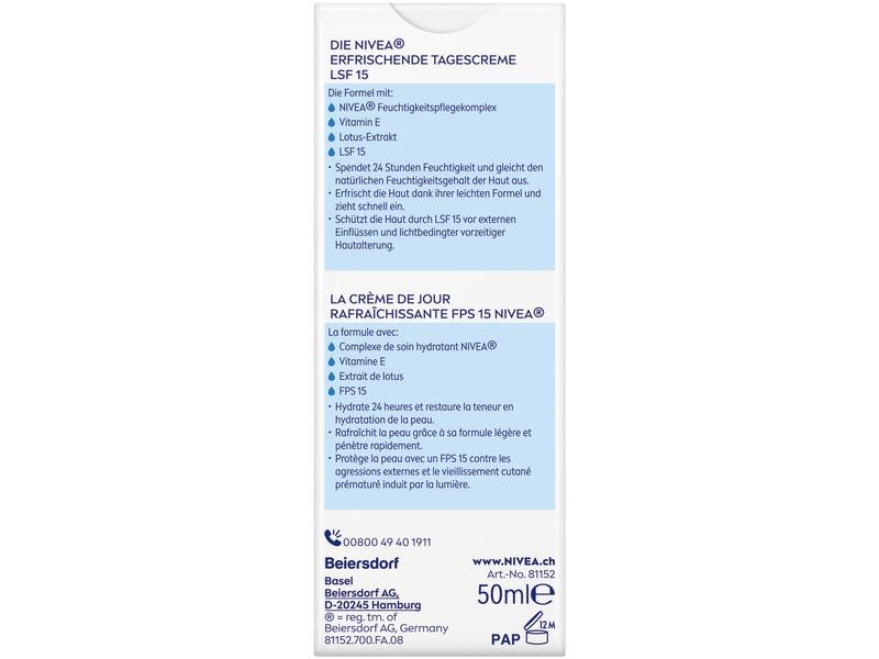 NIVEA Gesichtscrème Erfrischende Tagescreme LSF 15 50 ml Feuchtigkeitsspendende und erfrischende Tagescreme