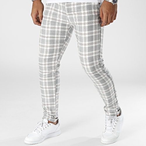 Pantalon A Carreaux Beige Gris