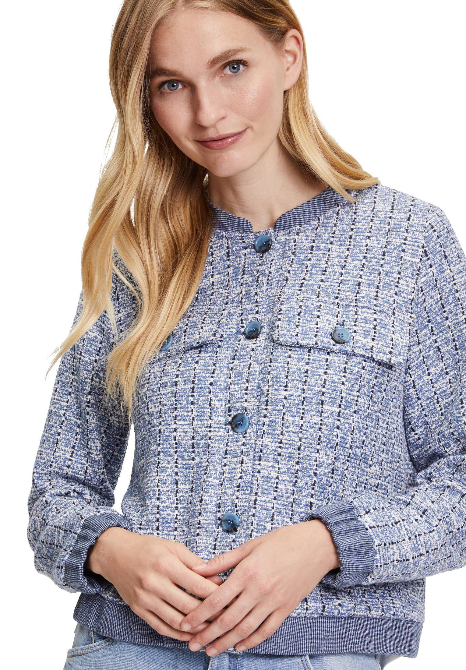 Betty & Co| Damen Tweedblazer mit Rundhalsausschnitt