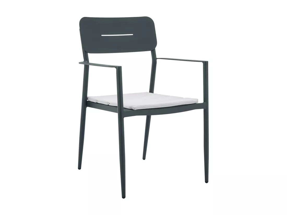 Salle à manger de jardin en aluminium : table extensible L.170/240 cm et 6 fauteuils empilables - Anthracite - LOTTYS de MYLIA