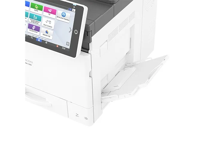 Ricoh IM C300F - Multifunktionsprinter - farve - laser - A4 (210 x 297 mm) (original) - A4 (medie) - op til 30 spm (kopiering) - op til 30 spm (udskriver) - 250 ark - 33.6 Kbps - USB, Gigabit LAN, USB vært, NFC