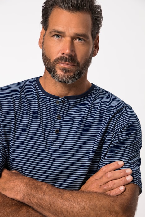 Henley, Halbarm, Ringel, Rundhals mit Knopfleiste, bis 8XL