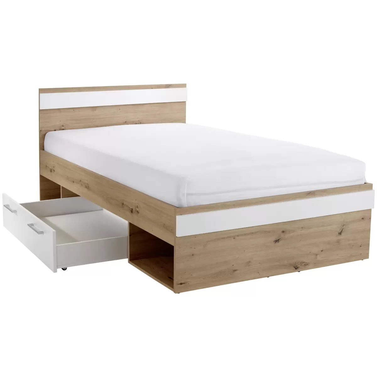Bett Box 120x200 weiss,Eiche