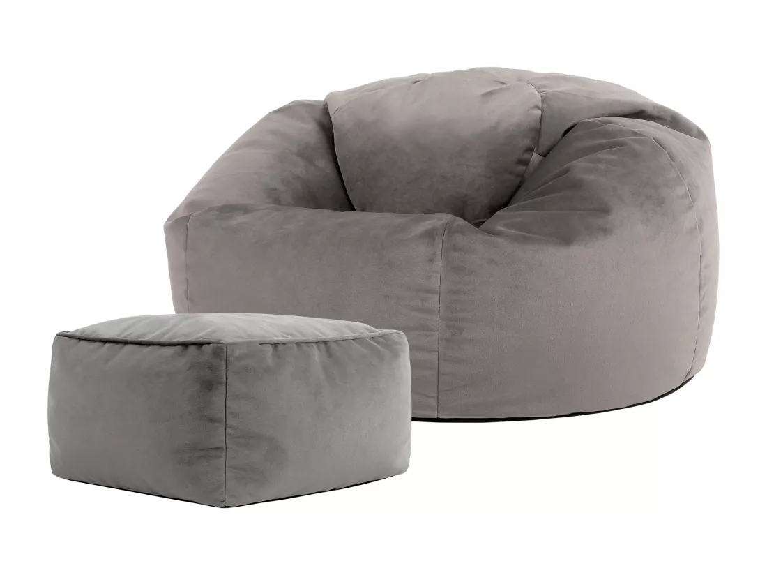 Pouf classique et son repose-pied velours gris anthracite - AURORA