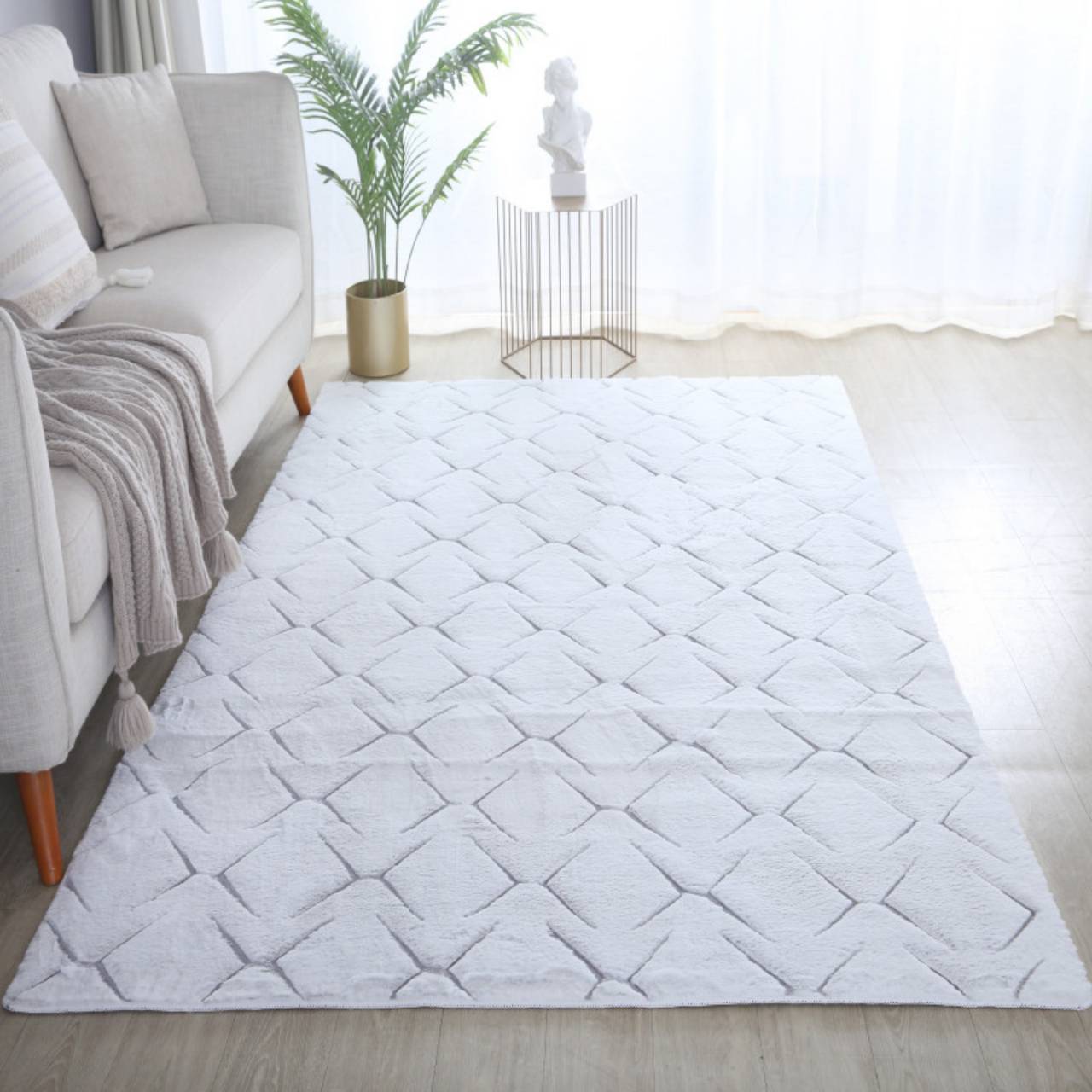 Teppich wohnzimmer skandinavische Design, superweich, kurzflor rutschfest,3D hoch-tief effekt, Waschbar bis 30 Grad,