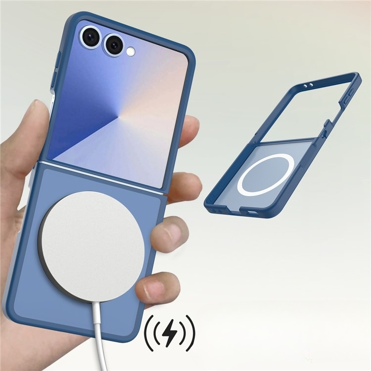 Samsung Galaxy Z Flip7 Hybrid Hardcase Hülle TPU Bumper   Kunststoff Rückseite MagSafe-Modul - Blau / Transparent