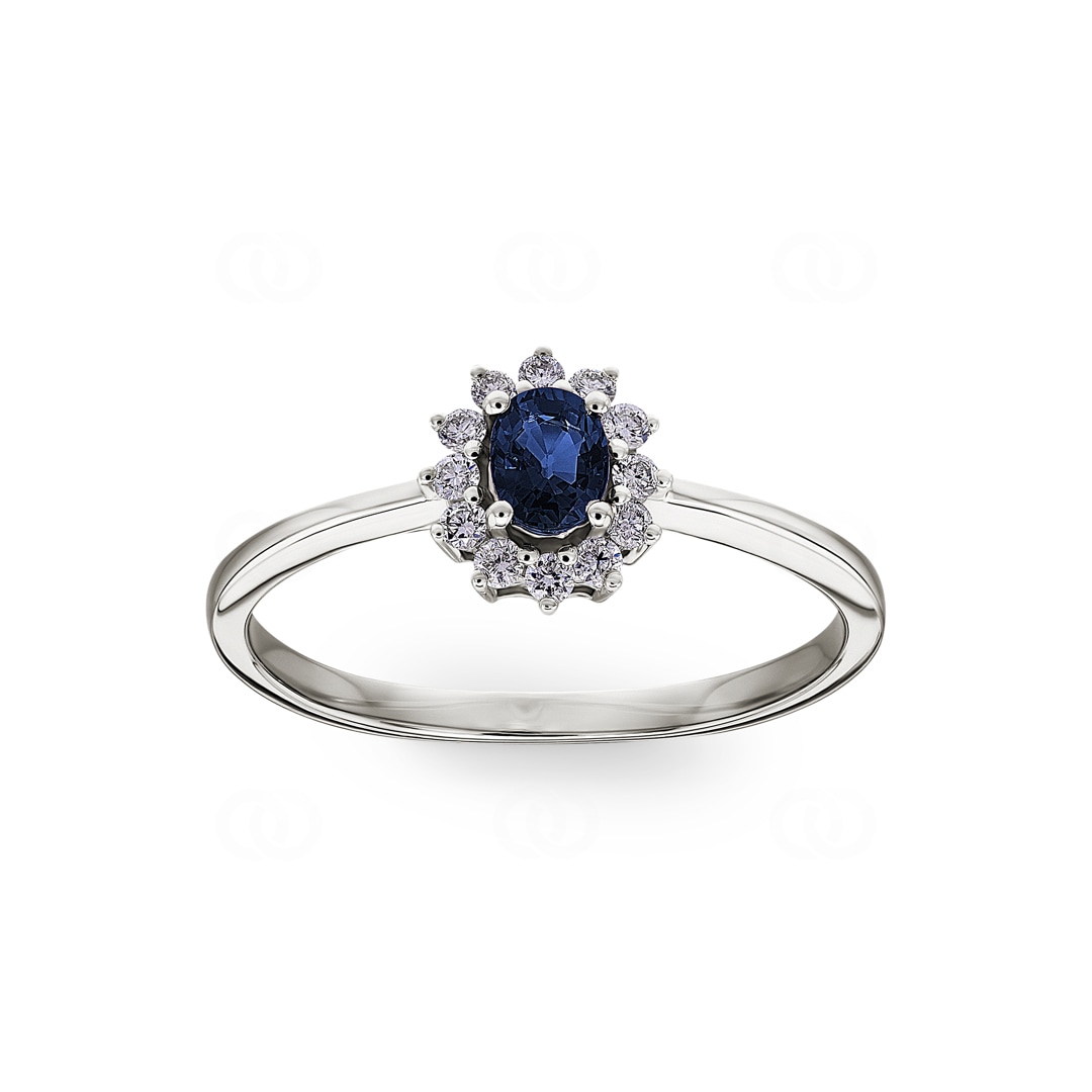 Saphirring 750/18 K Weissgold mit Diamanten 0.15 ct H/si