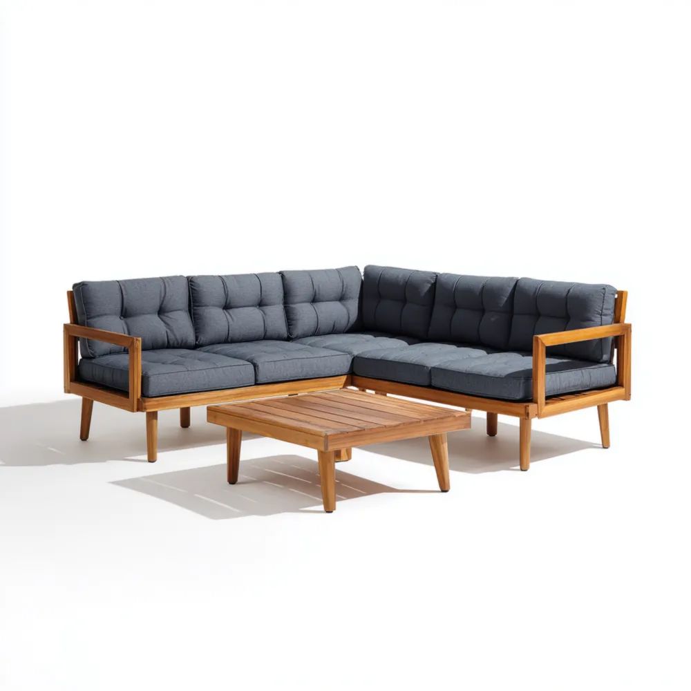 Ecksofa-Set Holz 200x75x65 cm mit Couchtisch 90x60x40 cm - Dunkelgrau - Skandinavisches Design