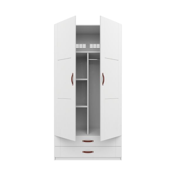 LIFETIME Kidsrooms Kledingkast 2-Deurs - 2 Laden - Tussenwand - White Wash