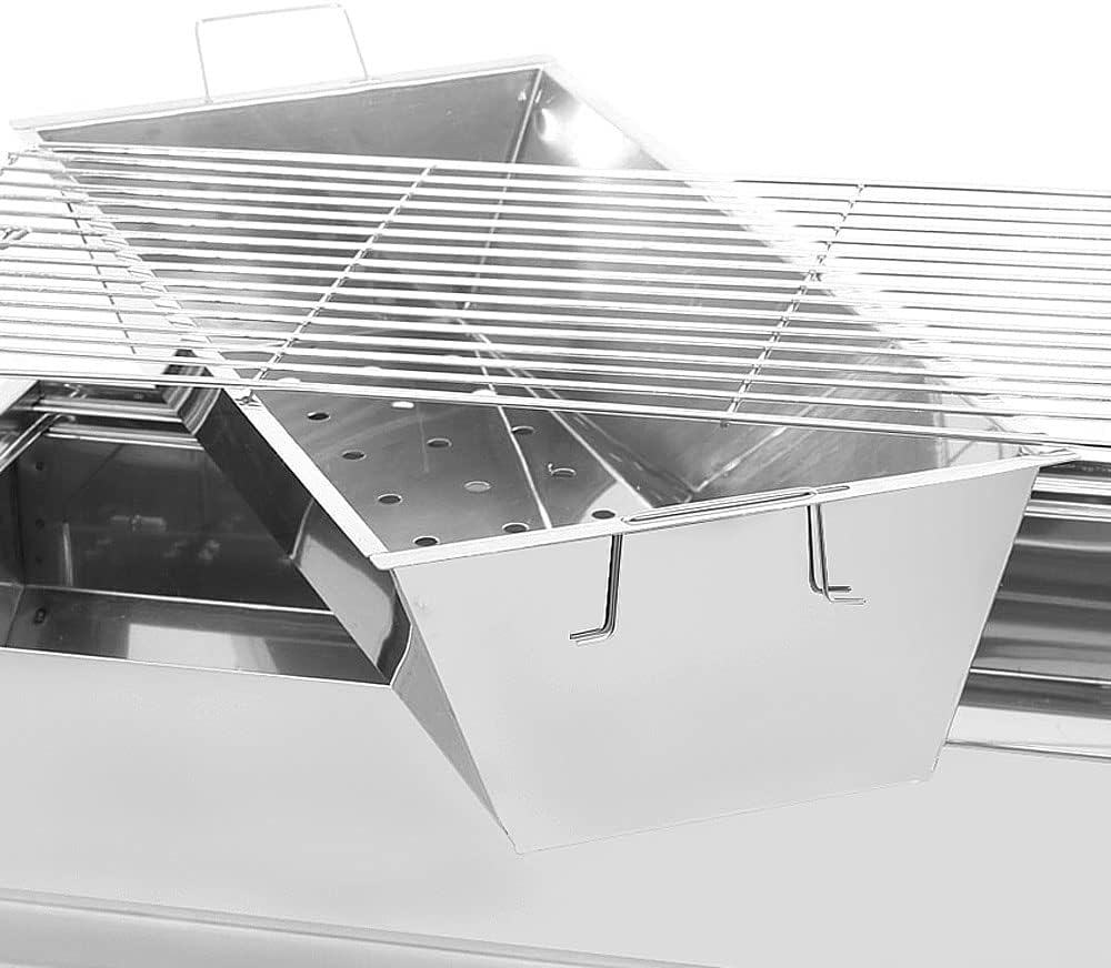 BEM Rambo Mangal Schaschlikgrill, Grillset mit Zubehör inkl. Powerbank + Motor, Elektrisch, Edelstahl, Klappbar, Holzkohlegrill mit Spießen