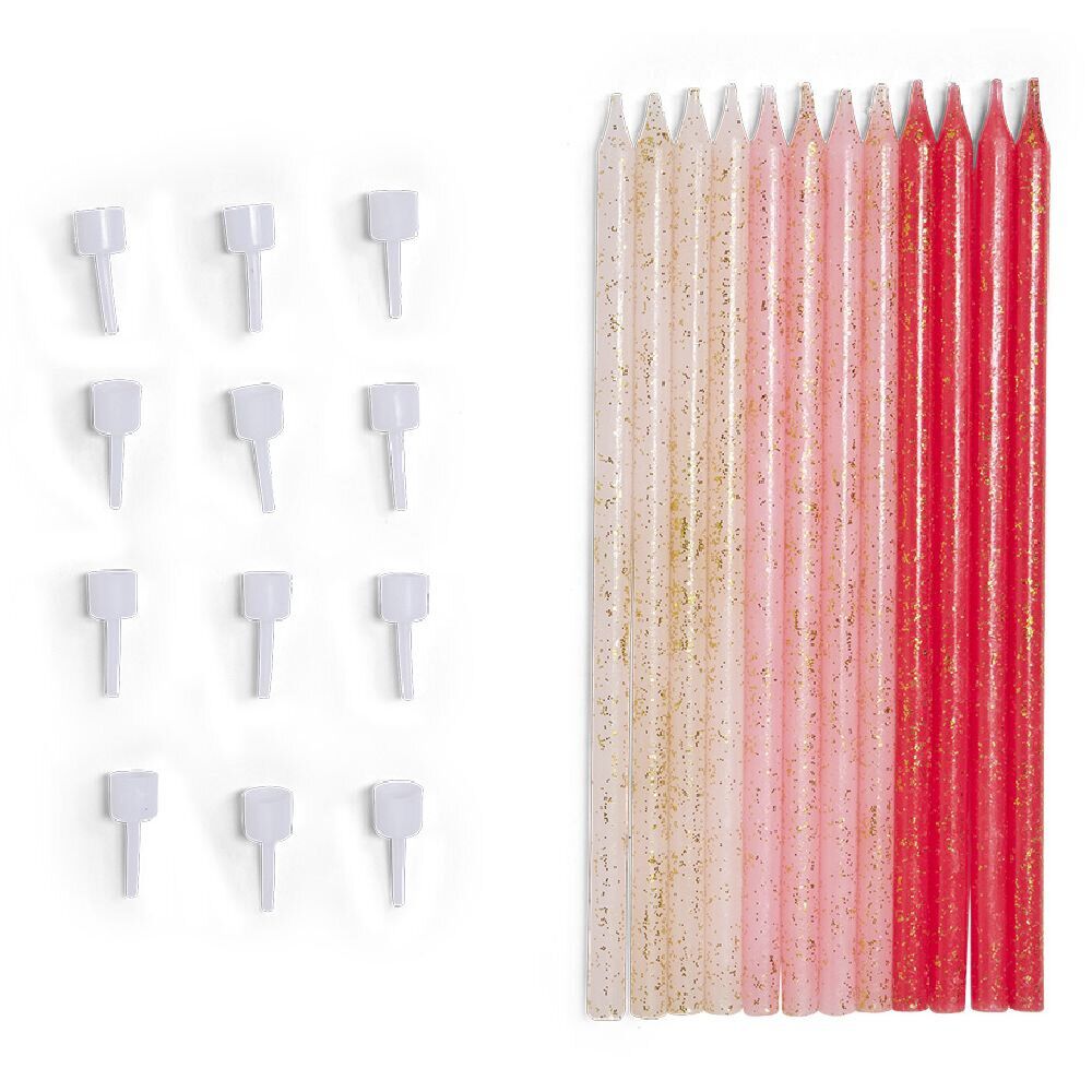 Bougie anniversaire longue rose x12
