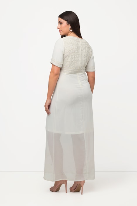 Hochzeitskleid, Perlenstickerei, V-Ausschnitt, Halbarm