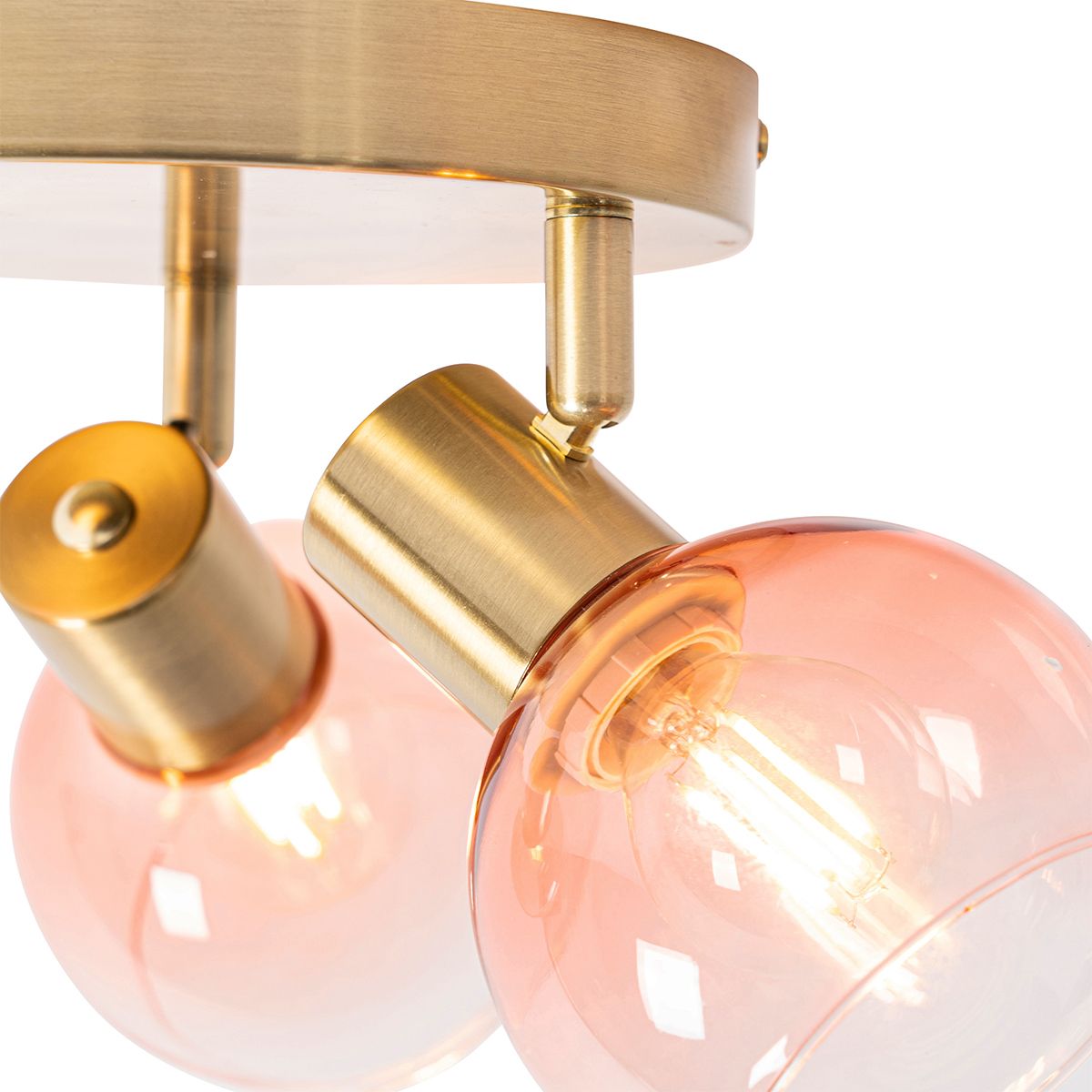 Art Deco plafondspot goud met roze glas 3-lichts - Vidro