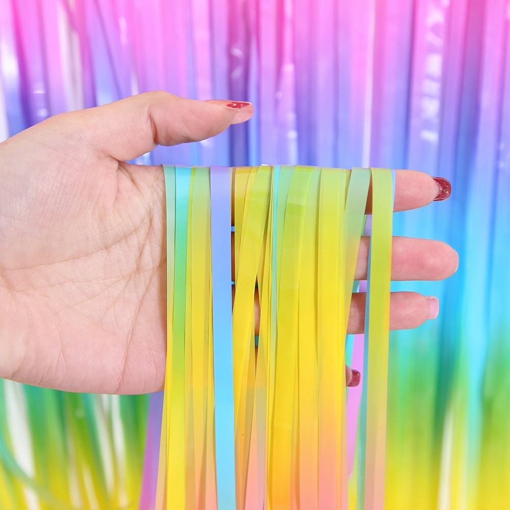 (2x1m) Party Deko Lametta Vorhang Glänzender Fransen Vorhang Foto Hintergrund - Regenbogen