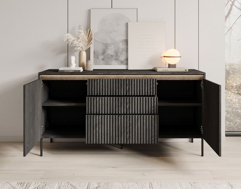 Meubella - Timoteo - Dressoir - Mat Zwart - 3 Lades - 2 Deuren