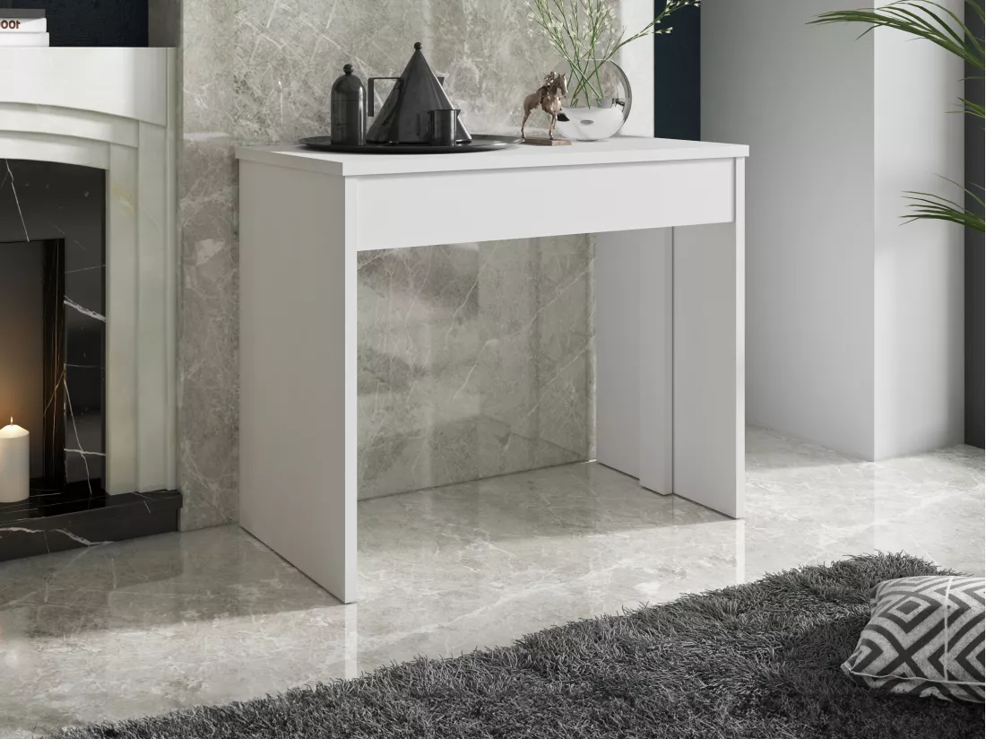 Console table extensible 12 couverts - 6 rallonges - Blanc - ONEGA