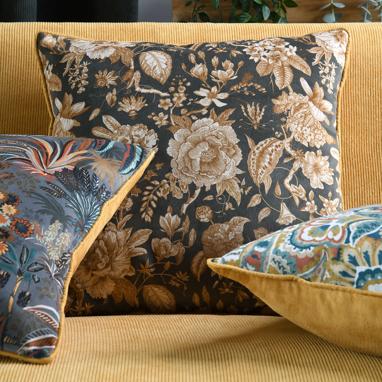 Stof Coussin Pivoine Solveig kaki - 45x45 cm