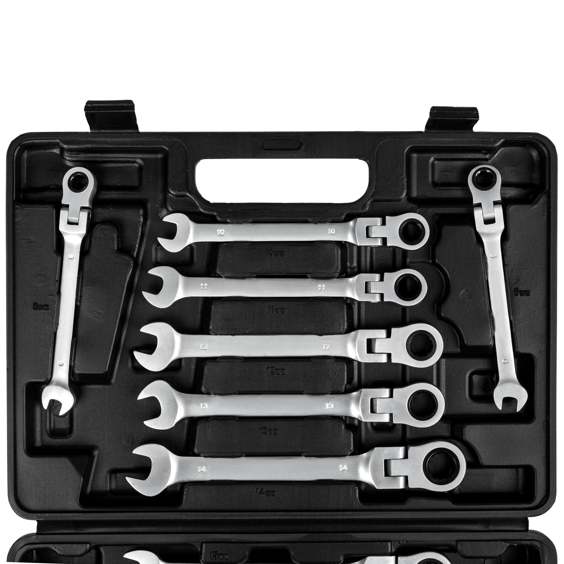 tectake® Ratschenschlüsselsatz, 12-teilig, 8 - 22 mm, 72 Zahn-Getriebe, inklusive Kunststoffkoffer