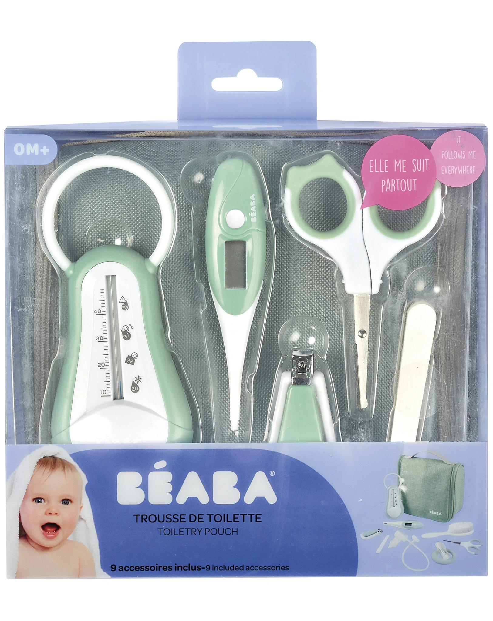 Kulturbeutel BABY CARE zum Aufhängen 9-teilig in sage green