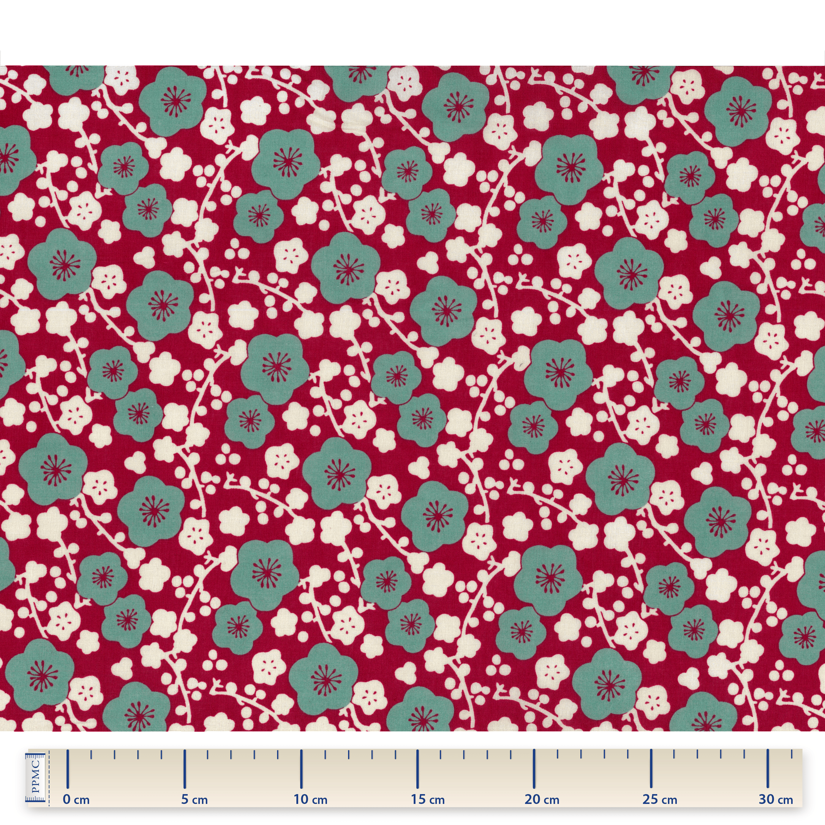 Tissu Coton Au Mètre Cerisier Rubis Jade