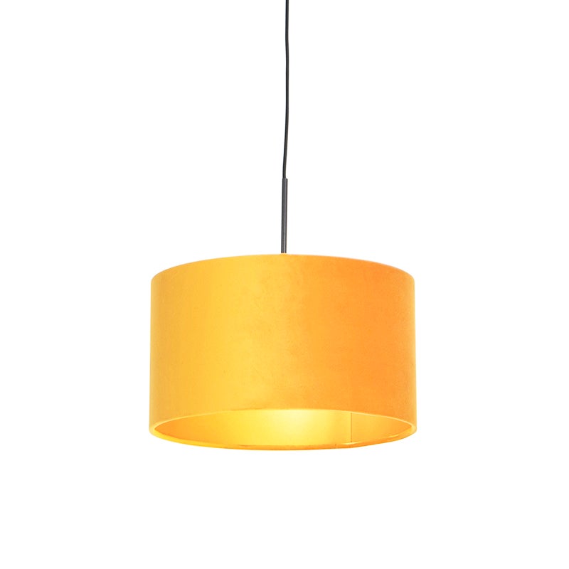 Hanglamp met velours kap, oker met goud, 35 cm - Combi