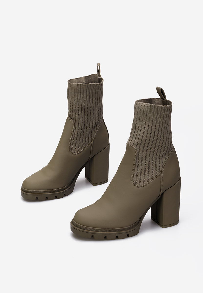 Bottines à gros talon kaki Lorianna