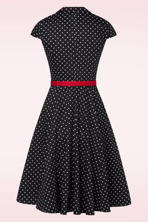 Topvintage Boutique Collection Angie Polkadot swing jurk in zwart en wit