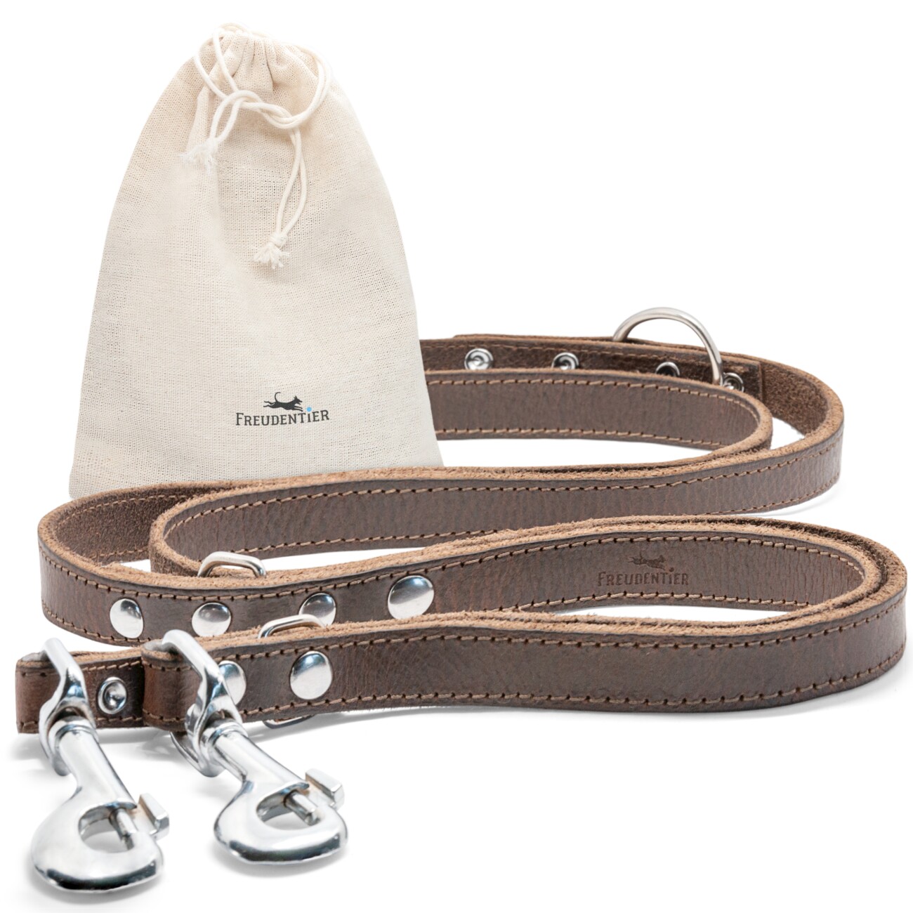 Freudentier Hundeleine aus zertifiziertem Leder 2m, verstellbar dunkelbraun 1,6 cm