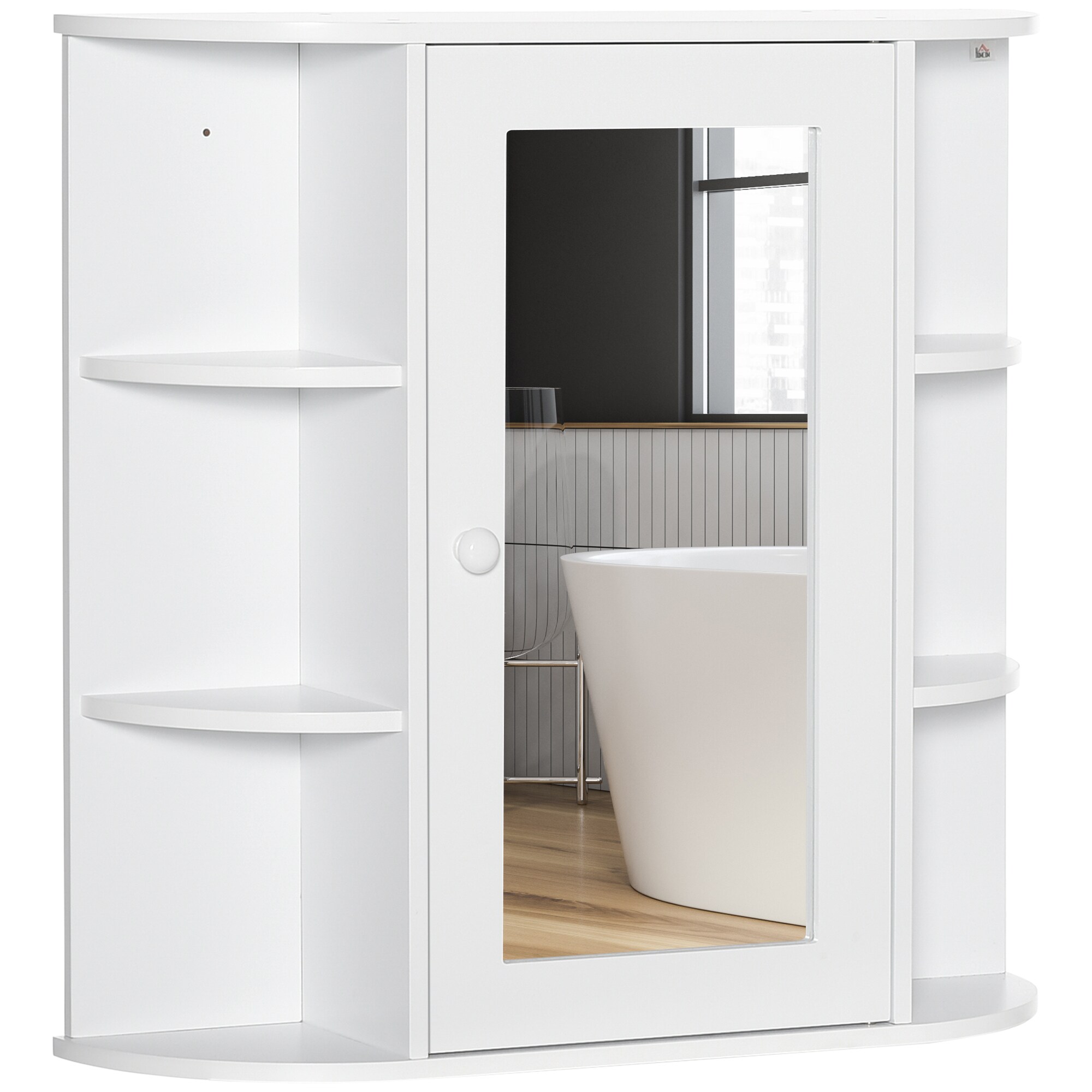 HOMCOM Badezimmerschrank mit Spiegel weiß 66L x 17B x 63Hcm