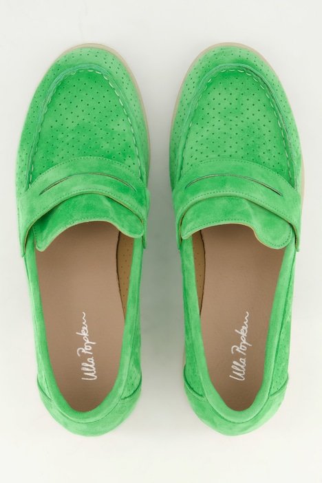 Leder-Loafer, Veloursleder, Textilfutter, Blockabsatz
