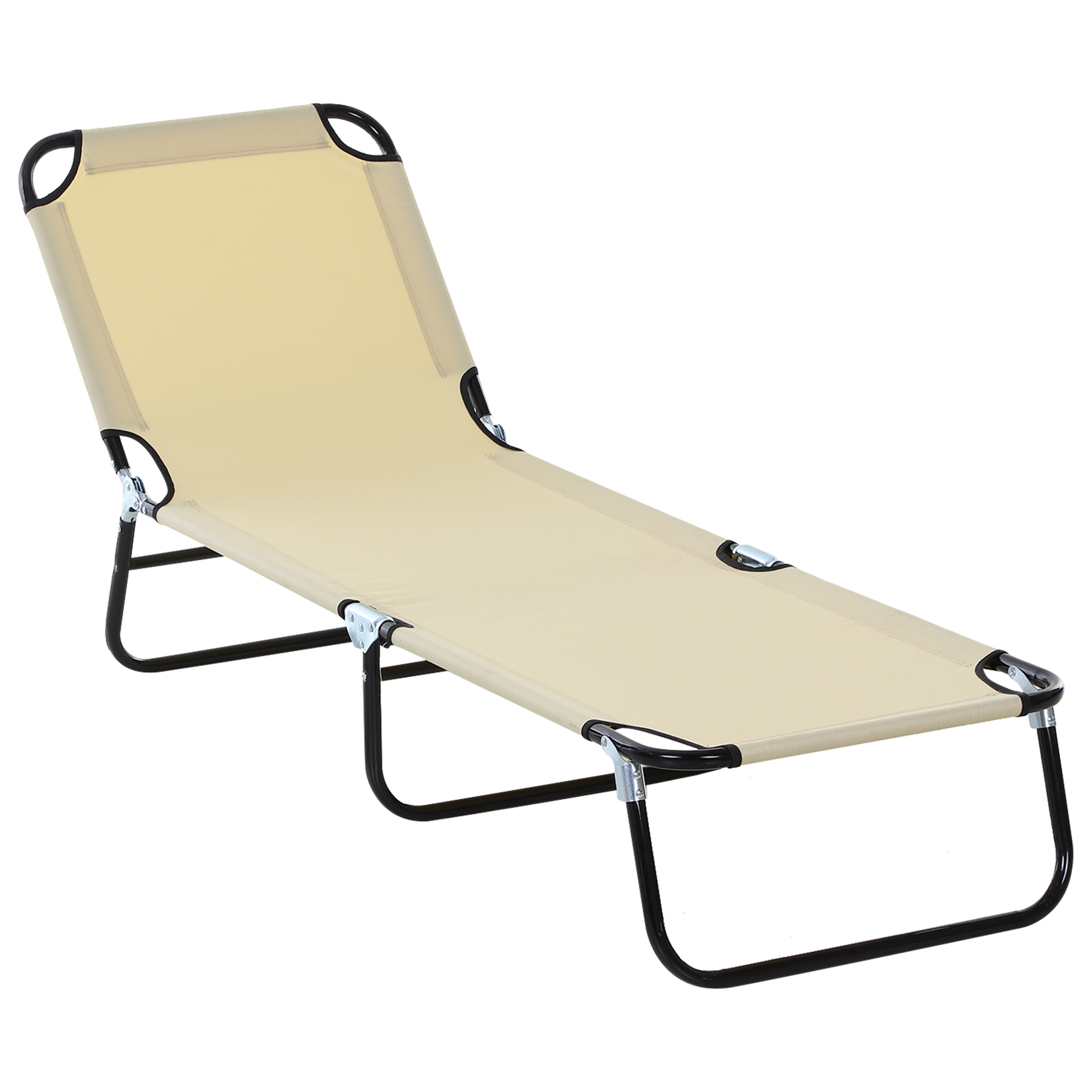 Espreguiçadeira dobrável e reclinável Outsunny com 5 ângulos ajustáveis para jardim, piscina, terraço e camping, capacidade de carga de 120 kg, 188 x 56 x 28 cm, bege.