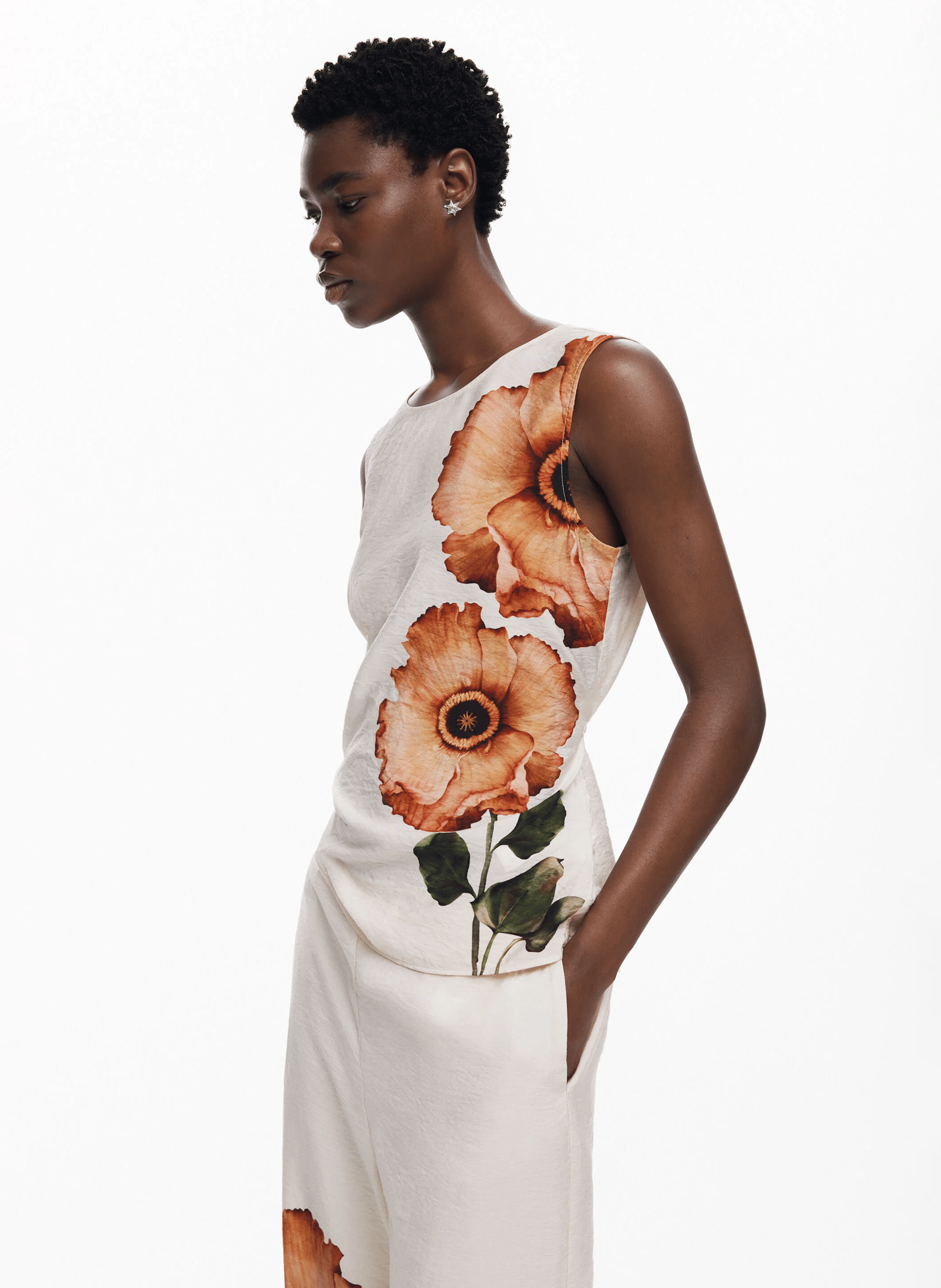Pantalon droit imprimé à fleur | Marron