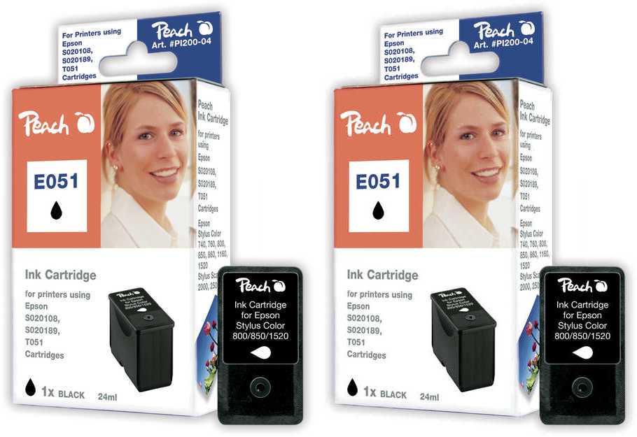 Peach E51 BK 2 Druckerpatronen 2*bk ersetzt Epson T051BK*2, S020189, C13T05114210 für z.B. Epson Machjet 600 C, Epson Machjet 930 C, Epson MJ 600 C