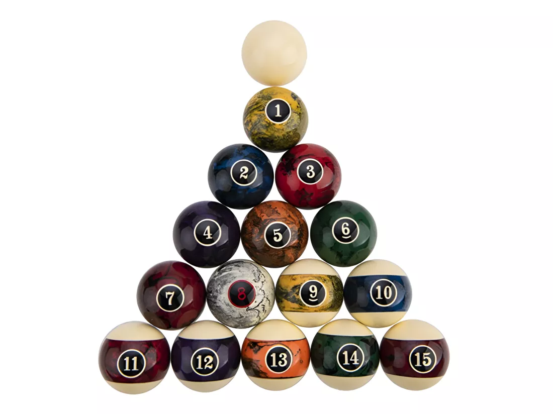 Billes de billard Marble 57 mm lot de 16 pour jeu américain - Multicolore