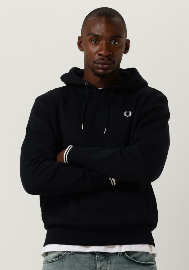 FRED PERRY donkerblauwe fred perry sweater tipped hooded sweatshirt