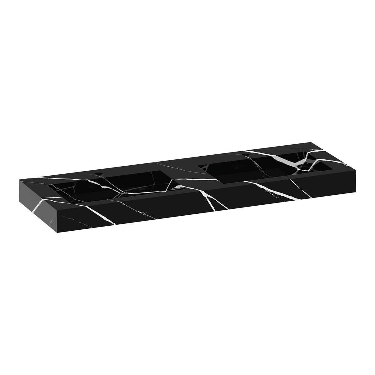 Brauer Coral dubbele wastafel marmerlook 140cm met 2 kraangaten nero marquina