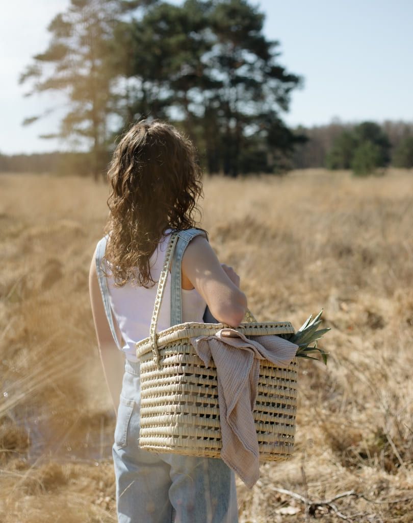 Picknickmand met deksel, palmblad, 27 x 37 x 28 cm