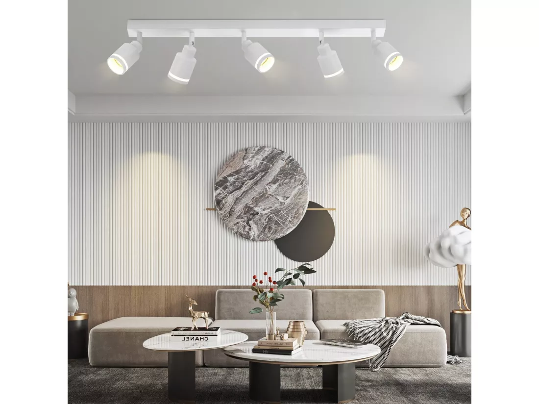 NETTLIFE Plafonnier Blanc moderne : 5 spots de plafond orientables en métal, plafonnier GU10, pour chambre, salle à manger, sans ampoule