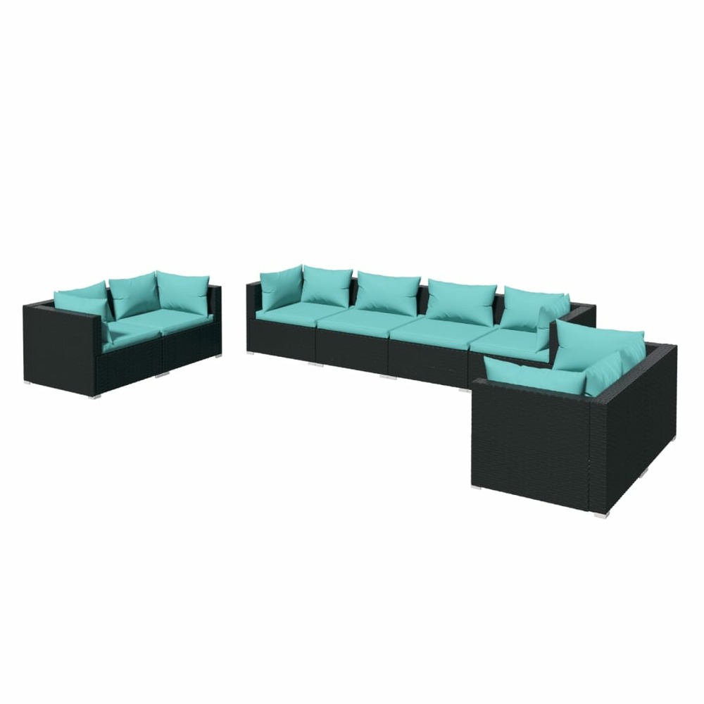 Salon de jardin meuble d'extérieur ensemble de mobilier 8 pièces avec coussins résine tressée noir