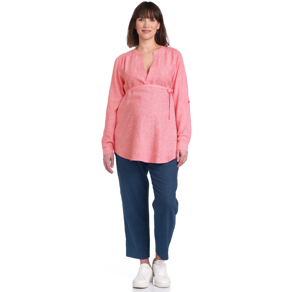 Gina Mama Damen Leinen-Umstands-Bluse unifarben hellrot
