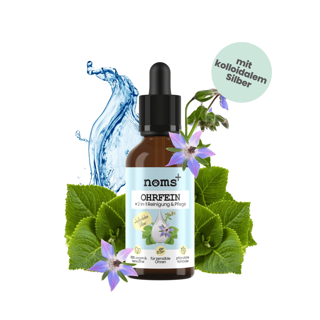 noms+ 2-in-1 Ohrfein Reinigung & Pflege für Hunde & Katzen 50ml