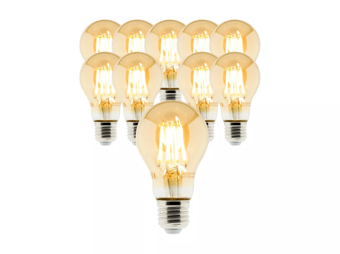 Lot de 10 ampoules déco filament LED ambrée Standard 4W E27 400lm 2500K - Zenitech