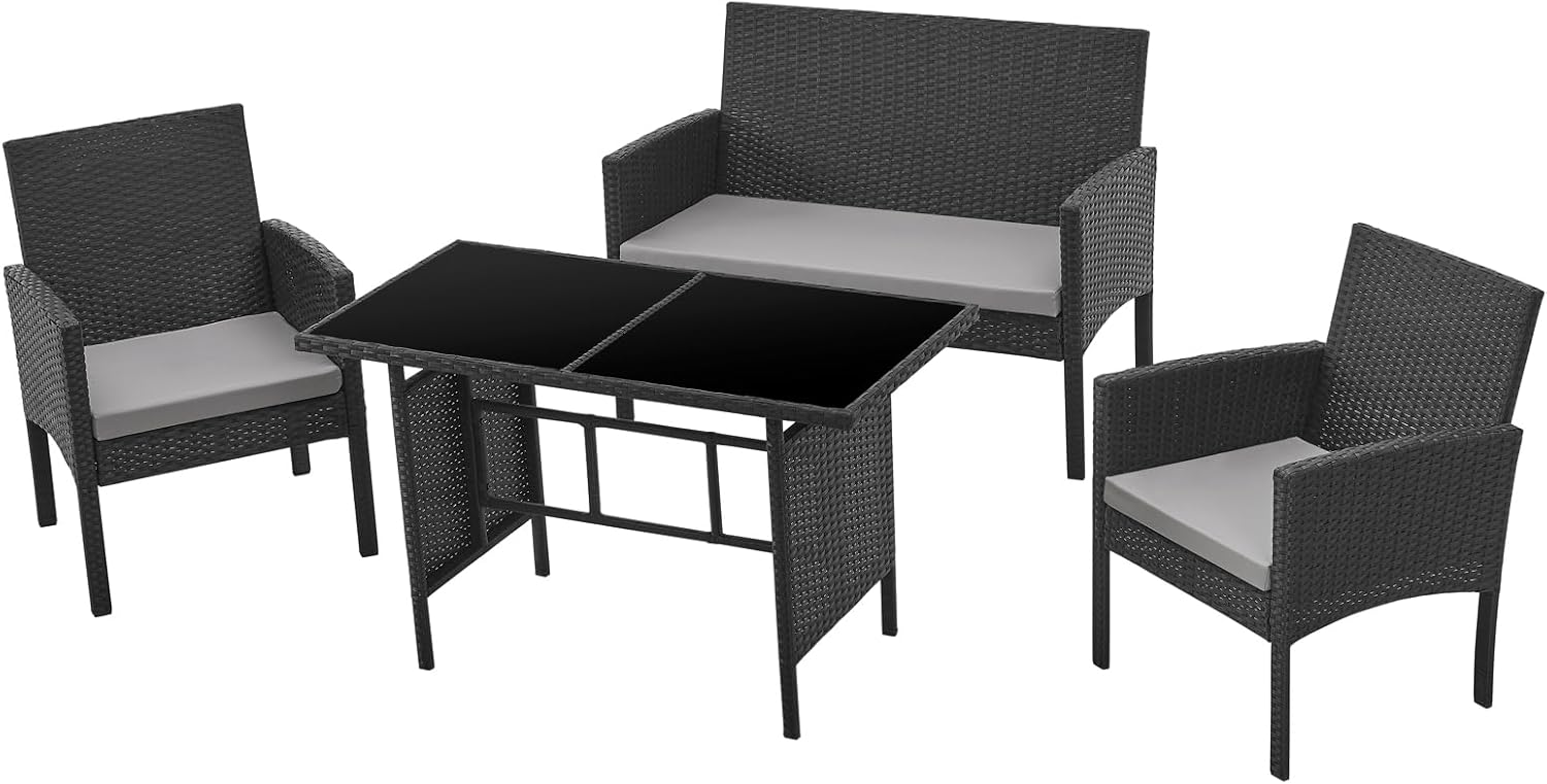 SVITA Brooklyn XL Polyrattan Essgruppe Lounge Garnitur Gartenmöbel Set Esstisch Schwarz