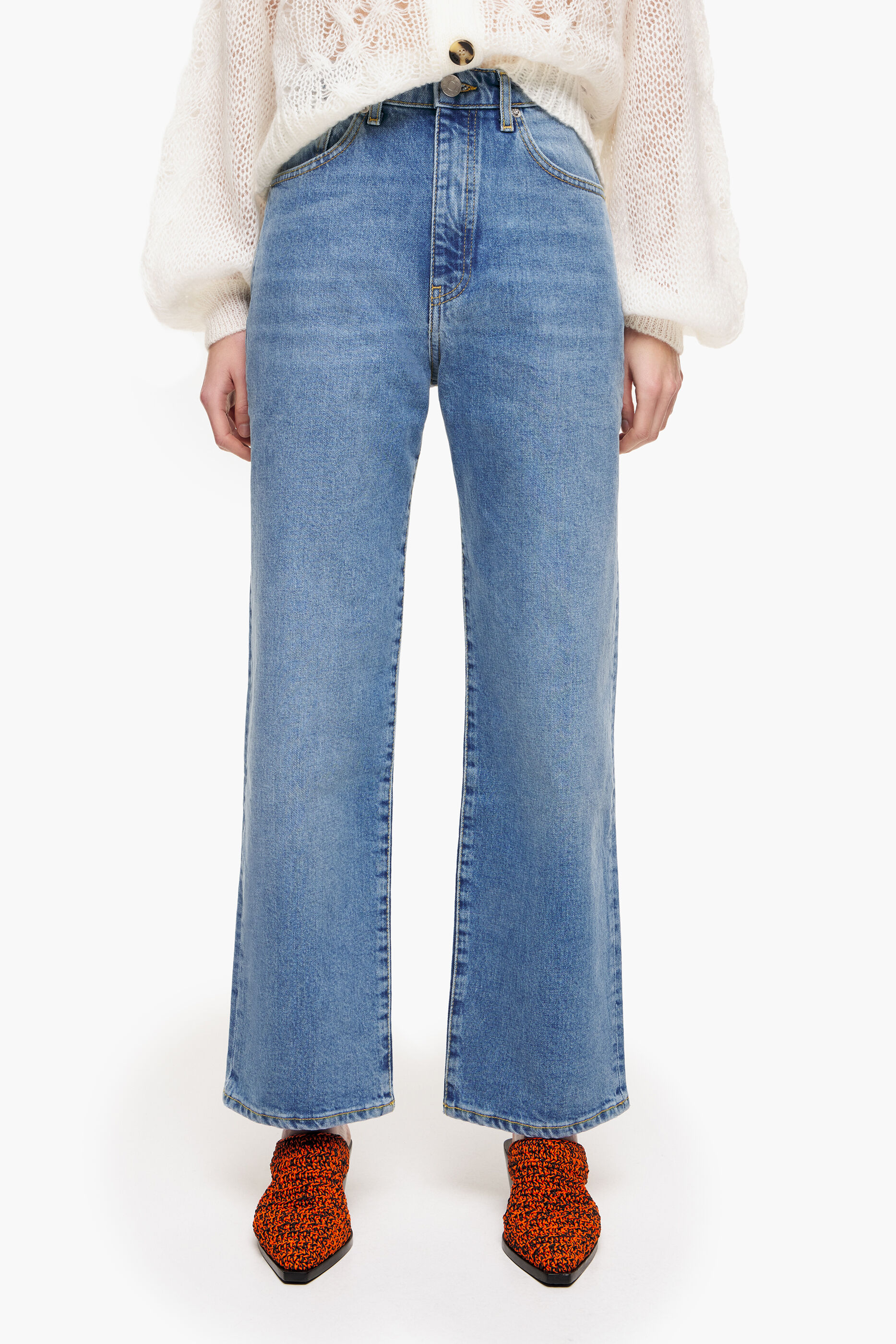 CALÇA RETA CROPPED - Jeans azul médio de perna reta