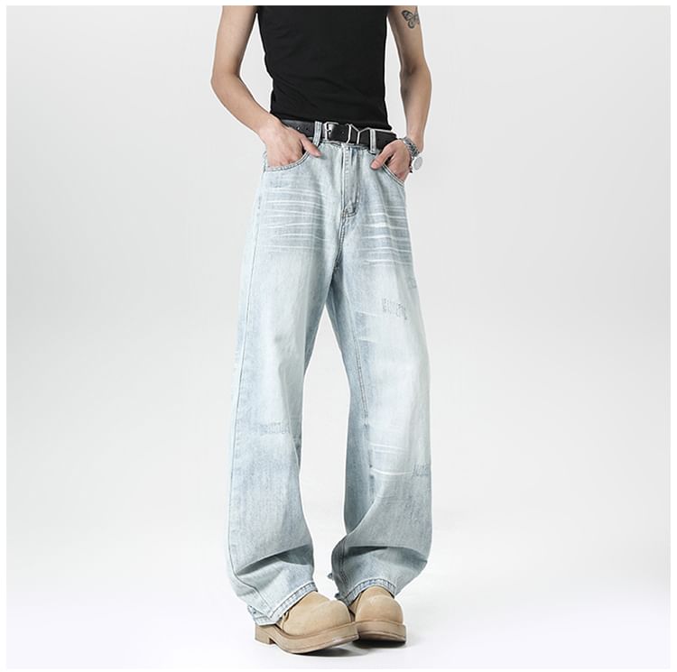 Filmas - Mid Rise Washed Distressed Loose Fit Jeans